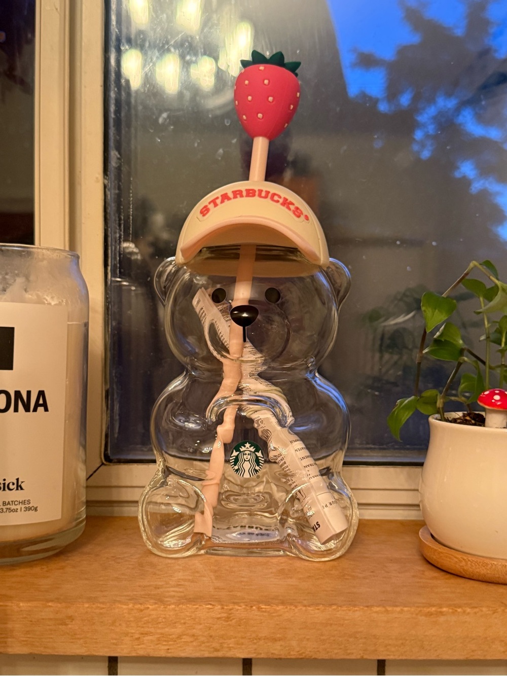 Authentic Starbucks Bearista Bear Glass Pink Drink Strawberry Cup 20 oz.